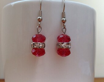 Pink Swarovski rondelle crystal earrings