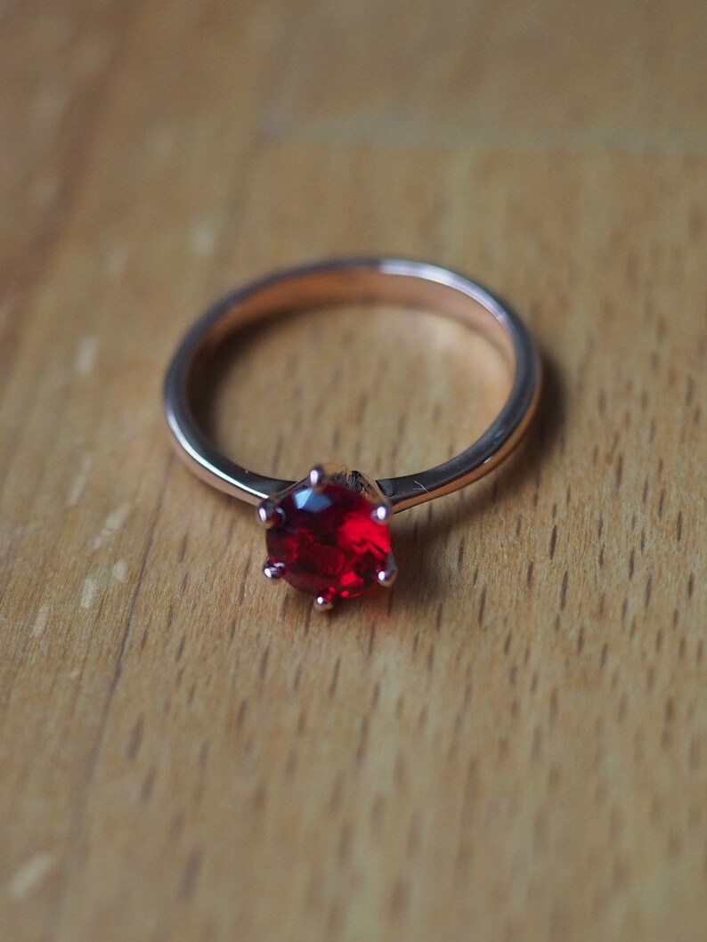 Rose gold plated Red zircon in tall 6-claw ring image 1