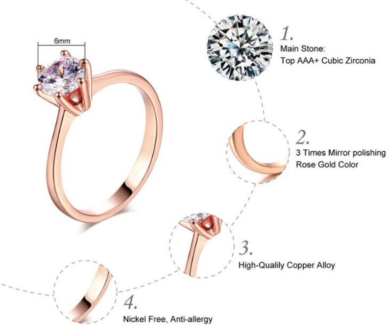 Rose gold plated Red zircon in tall 6-claw ring image 9
