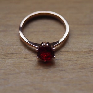 Rose gold plated Red zircon in tall 6-claw ring image 5