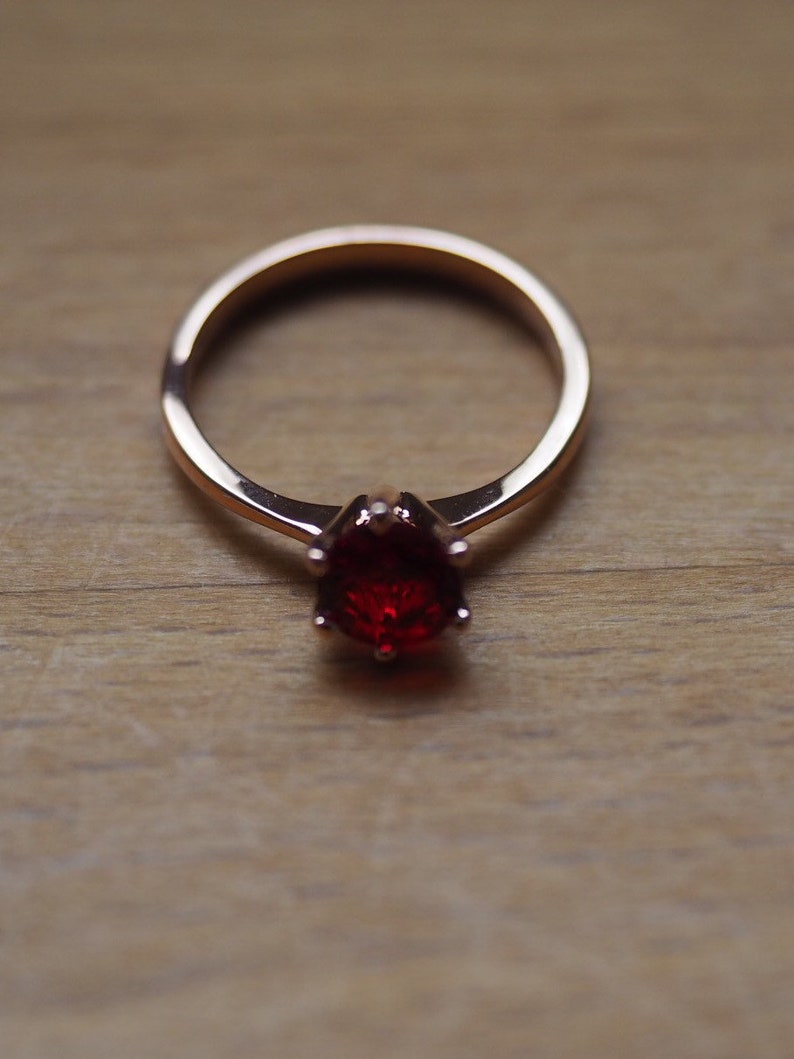 Rose gold plated Red zircon in tall 6-claw ring image 5