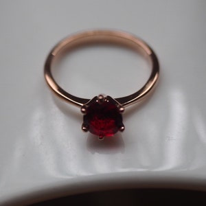 Rose gold plated Red zircon in tall 6-claw ring image 6