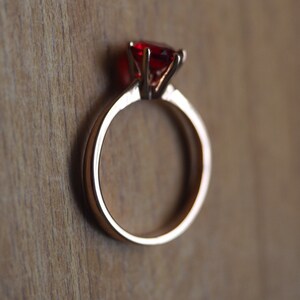 Rose gold plated Red zircon in tall 6-claw ring image 3