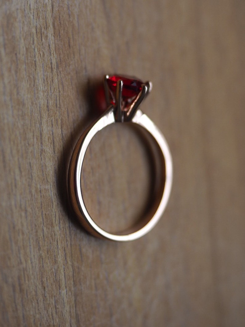 Rose gold plated Red zircon in tall 6-claw ring image 3