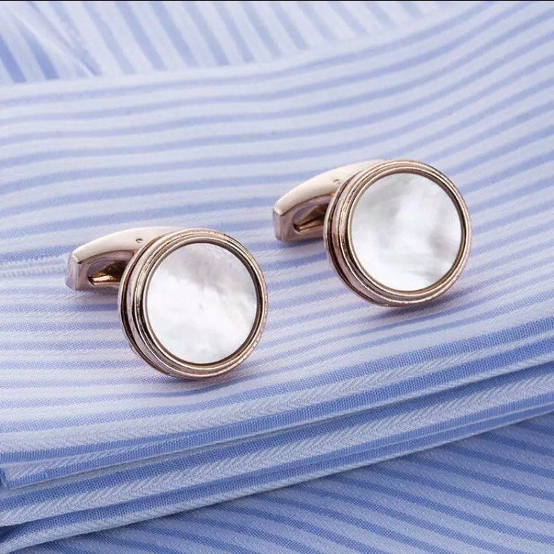 Rose gold high quality round pearl face cufflinks