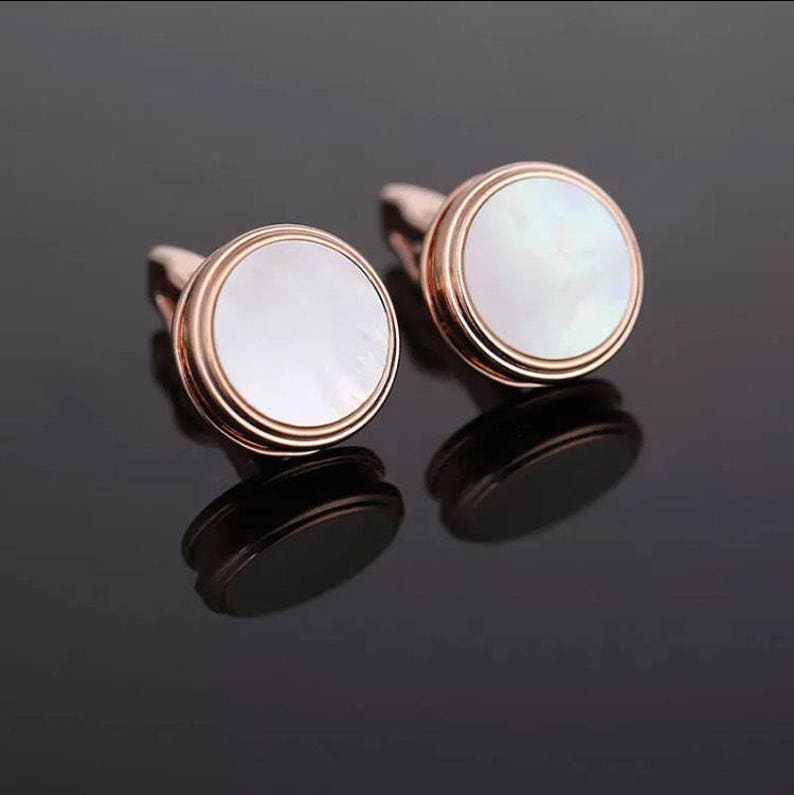 Rose gold high quality round pearl face cufflinks