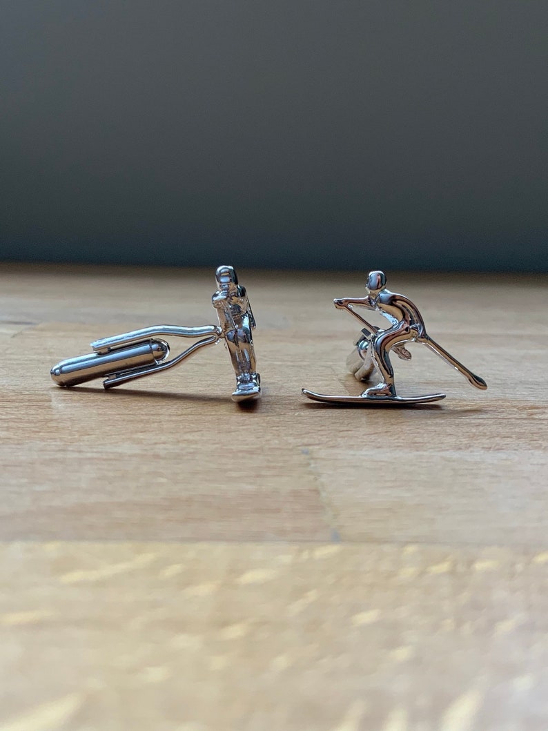 Silver high quality skier paddleeboard cufflinks