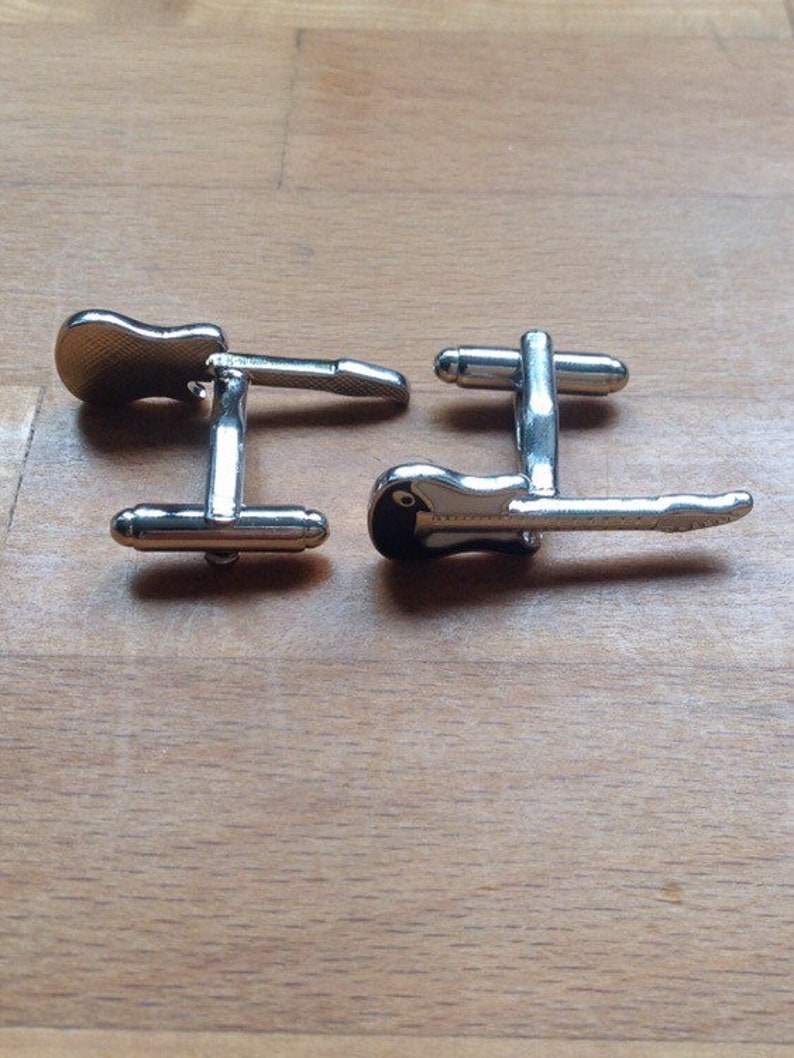 Silver and black electric guitar cufflinks