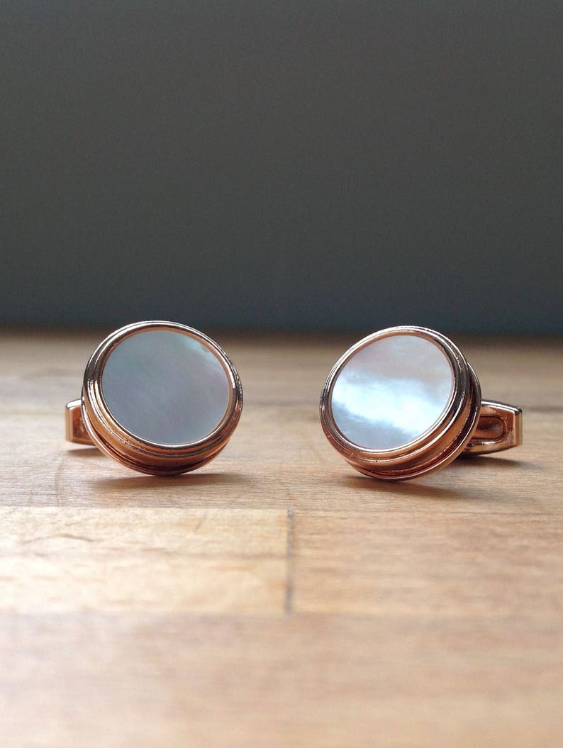 Rose gold high quality round pearl face cufflinks
