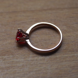 Rose gold plated Red zircon in tall 6-claw ring image 7