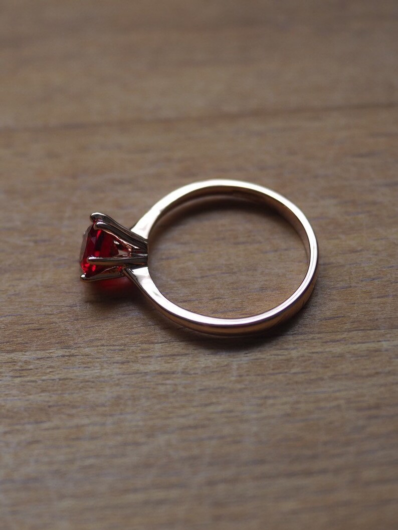 Rose gold plated Red zircon in tall 6-claw ring image 7