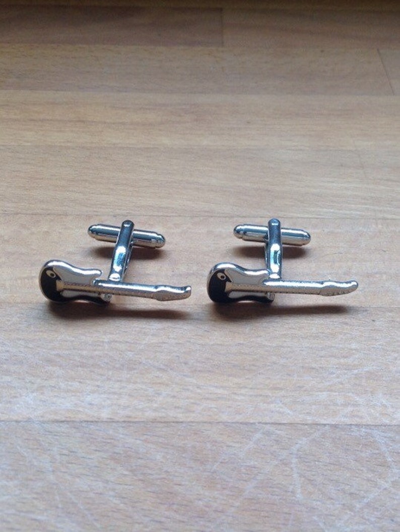 Silver and black electric guitar cufflinks