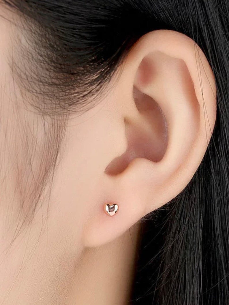 Minimalist silver or rose gold heart stud earrings