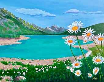 Daisies by the Lake Original Painting, Daisies Art, Lake Art, 18"x24"