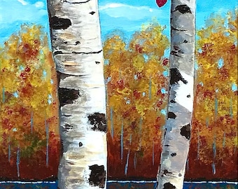Aspens Painting, Aspens and Lake, Arizona Art, Canvas Giclee Print , Art Gift, Colorful Autumn, MelidasArt