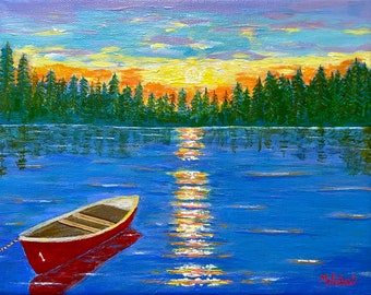 Fishing Boat Print, Boat Art, Boat in Lake, Fine Print, Art Gift for Dad, Father's Day Gift, Melidasart