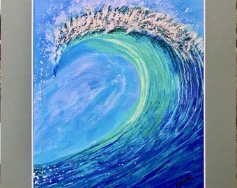 Wave Painting Ocean Wave Art Print with Mat, Art Gift Print, Ocean Lovers 8x10