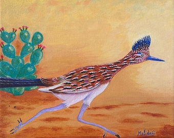 Dipinto di Roadrunner, arte naturalistica, stampa giclée pregiata, arte ornitologica, dipinto di uccelli selvatici, arte del deserto, regalo di Natale