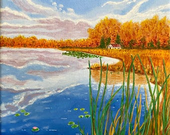 Lake Reflections Painting, Lake Painting, ORIGINAL Art, Peaceful Painting, 8x10 by Melida Swart