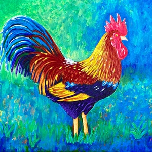 Rooster Painting, Chicken Art, Kitchen Decor, Art Print, Giclee, Melidasart