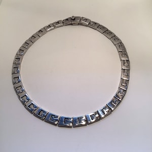 Heavy Mexican Silver Greek Key Style Necklace / Vintage 950 Necklace / Silver Necklace / Silver Choker  / Mid Century Necklace