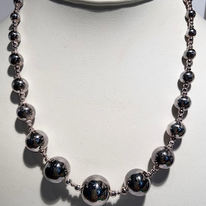 Vintage Sterling Bead Necklace / Silver Necklace / Modern Silver Necklace / Mid Century Style Necklace / Graduated Bead Necklace / 18&quot;