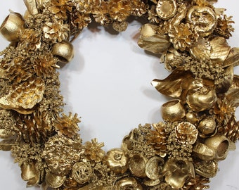 Sold Out. Exquisite Golden Wreath, Woodland Wreath, Natural Christmas Wreath, Organic Wreath, CUSTOM MADE ONLY