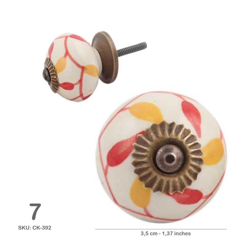 Set Da 10 Maniglie In Ceramica Fatte A Mano – Stile Francese Con Tulipani – Pomelli Per Cassetti E Mobili Cucina – Foro Singolo - 6