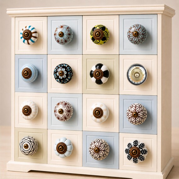 Pomelli per Mobili Vintage in Ceramica Dipinti a Mano, Pomelli Shabby Chic per Armadio e Cassetti