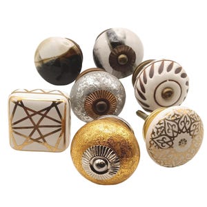 Vintage style cabinet knobs, gold and silver ceramic knobs
