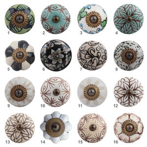 Puxadores de cerâmica vintage, puxadores pintados à mão para móveis, gavetas e cômodas