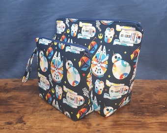 MTO Retro Rainbow Project Bag Made with Licensed Star Wars Fabric - 1-2 Skein or 5-7 Skein Project Bag - Wedge Bag - Zipper - Handle