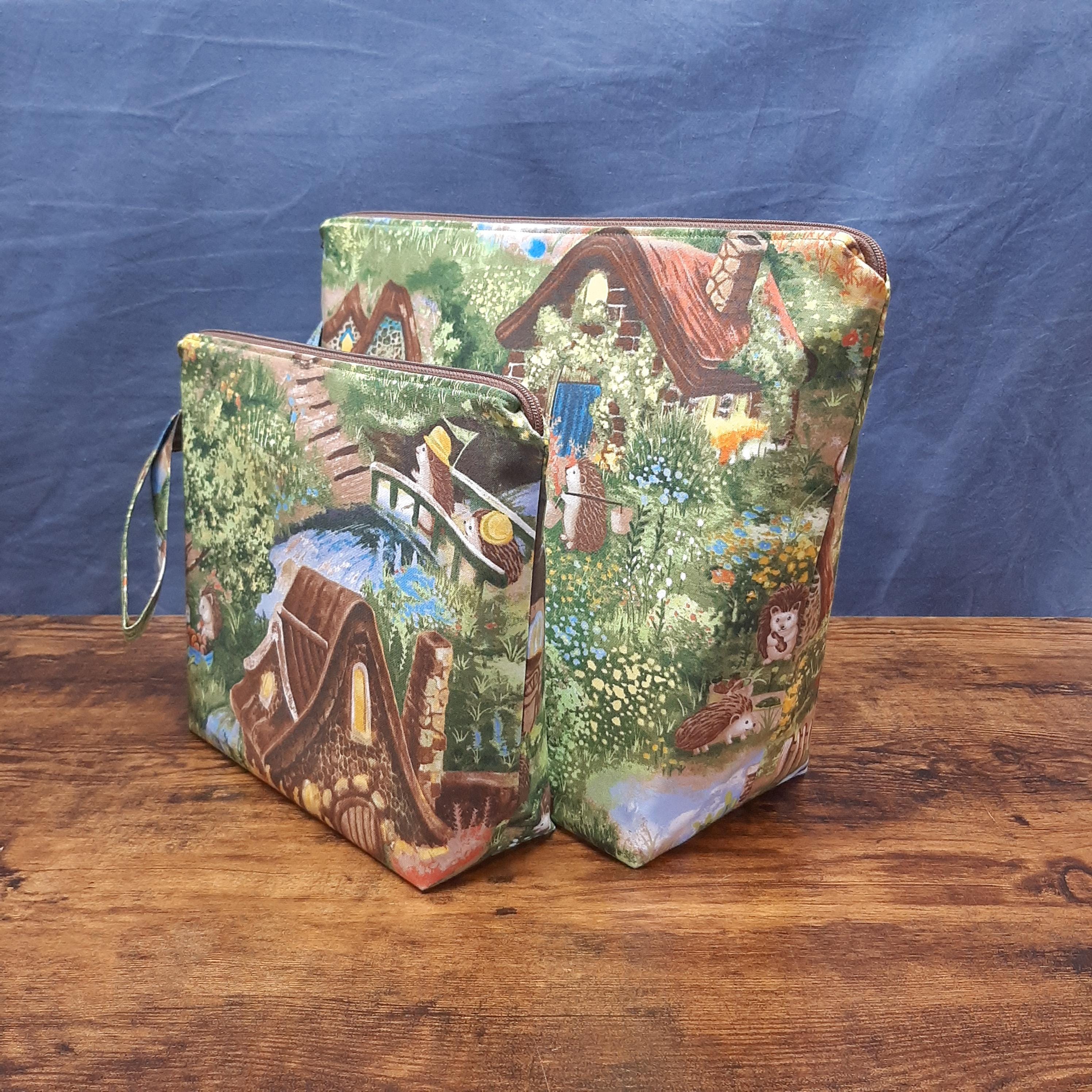 MTO Hedgehog Village Project Bag - 1-2 Skein or 5-7 Skein Project Bag - Wedge Bag - Zipper - Handle