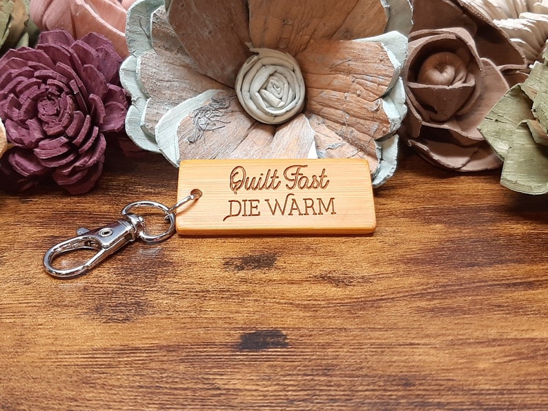 Quilt Fast Die Warm Bamboo Keychain Laser Etched Engraved image 2