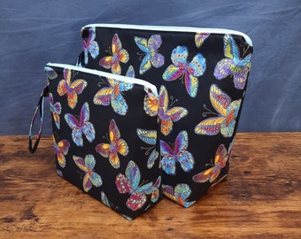 Butterfly Project Bag - 1-2 Skein or 5-7 Skein Project Bag - Wedge Bag - Zipper - Handle