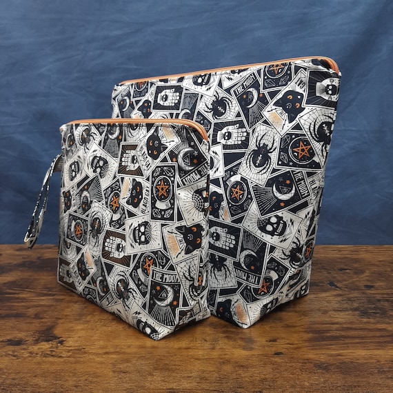 Handle 1-2 Skein Project Bag Halloween Vintage Postcard Project Bag Wedge Bag Zipper