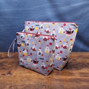 Bolsa de projeto MTO Knitting Chickens - Bolsa de projeto de 1-2 novelos ou 5-7 novelos - Bolsa de cunha - Zíper - Alça
