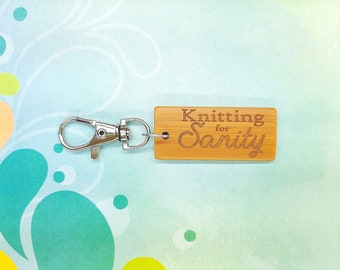 Knitting For Sanity Bamboo Keychain - Laser Etched - Engraved