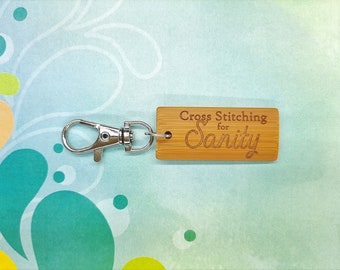 Cross Stitching For Sanity Bamboo Keychain - Laser Etched - Engraved