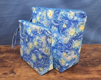 MTO Starry Night Project Bag - 1-2 Skein or 5-7 Skein Project Bag - Wedge Bag - Zipper - Handle