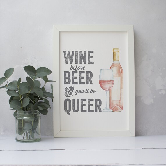 Beer Before Wine Saying Wine Before Beer Kitchen Art Print Wine Lover Gift | Etsy