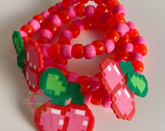 Cherry Kandi Bracelet, Attached Cherry Perler, Valentines Bracelet, SINGLE BRACELET ,  edm, Raves, plur *PREORDER*