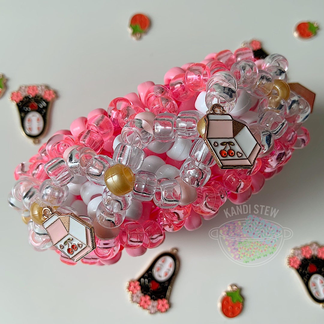 Cherry Milk 3D Kandi Cuff, With Charm 30 Bead Length Circumference *PRE ...