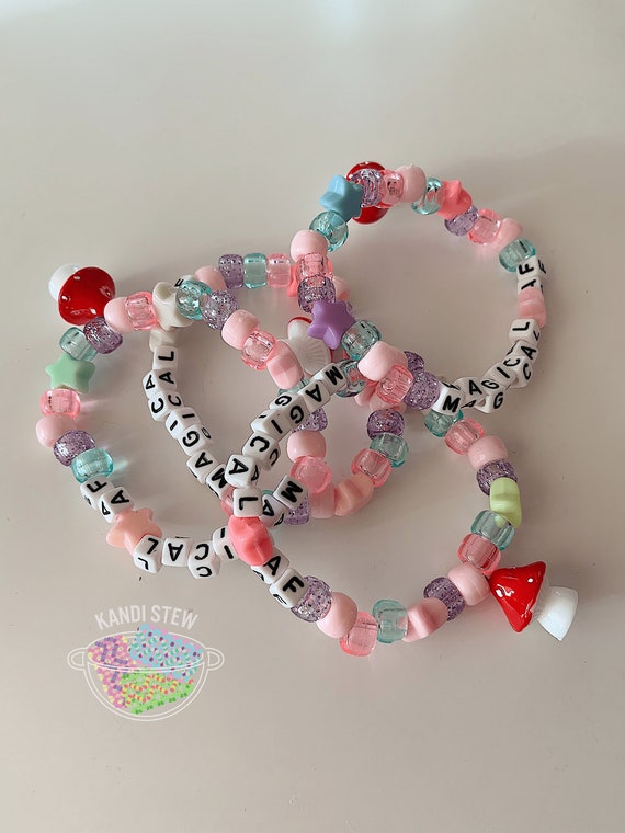 Magical AF Kandi Bracelet, Attached Toadstool Mushroom Charm, Mushroom  Bracelet, SINGLE BRACELET Randomly Selected, edm, Raves, plur