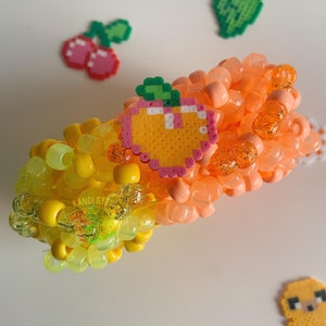 Juicy Peach Epic 3D Kandi Cuff, Peach Perler, Orange and Yellow Glow in the Dark Bead Colors, *PREORDER*