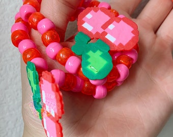 Cherry Kandi Bracelet, Attached Cherry Perler, Valentines Bracelet