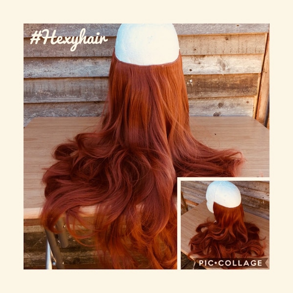 Extensions ou clip de cheveux de fil de miracle, superposés, 18 » ou 24 », épais, 350 rouge cuivre riche, ondulé/droit, cosplay caché synthétique de bande de fil