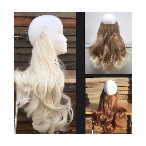 24” thick hair extensions full head hidden wire headband or clip ins wavy/straight 180g black brown blonde grey red silver HEXY