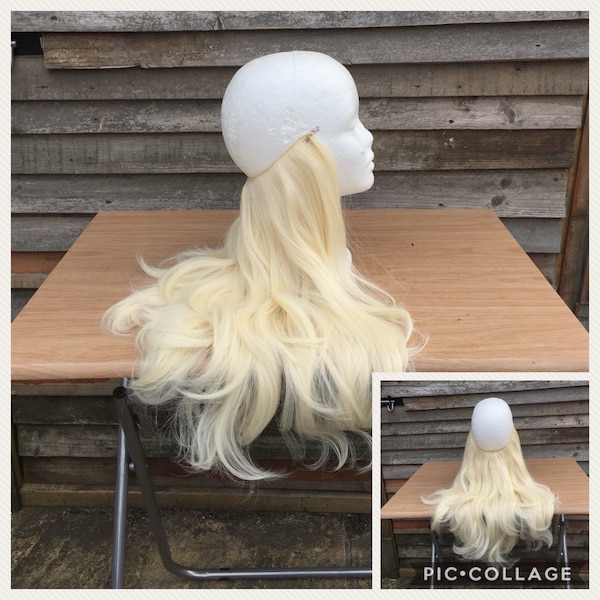 Hexy-Halo Haarverlängerungen, synthetischer unsichtbarer Draht oder Clip ins, Lagenhaar, 18" 22" oder 24" dick 613 Bleichblond, wellig/gerade