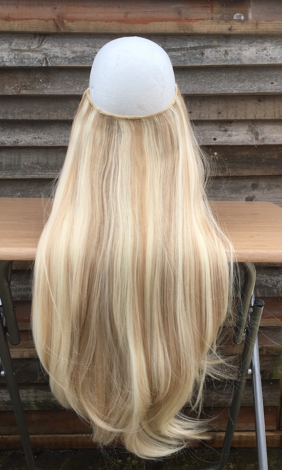 HEXY Invisible Wire Hair Extensions or Clip Ins, Layered Hair, 18 or 24  Thick Light Auburn Wavy or Straight, Synthetic Full Head Cosplay 